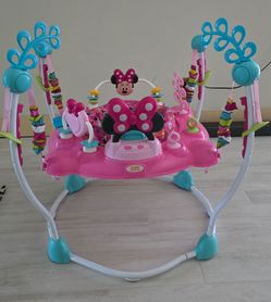 Bright Starts Disney Baby MINNIE MOUSE PeekABoo Baby Activity Center Jumper, Lights & Sounds, 360-Degree Seat (Pink/Blue)
