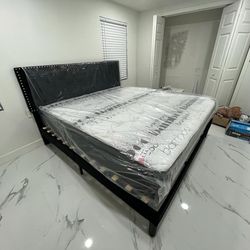 NEW BED FRAME QUEEN SIZE WITH MATTRESS AND BOX SPRING