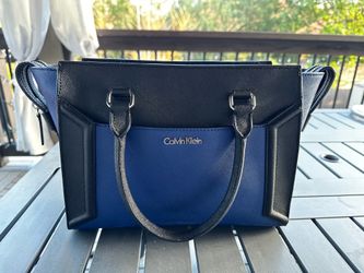 Calvin Klein Cobalt Blue/Black Block Saffiano Leather