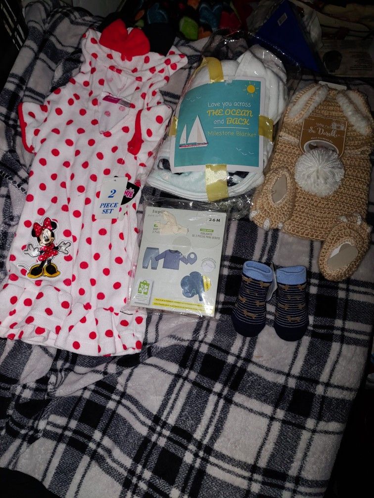 New Baby Clothes And Booties All Together And One New Size 2T Nightgown Mickey