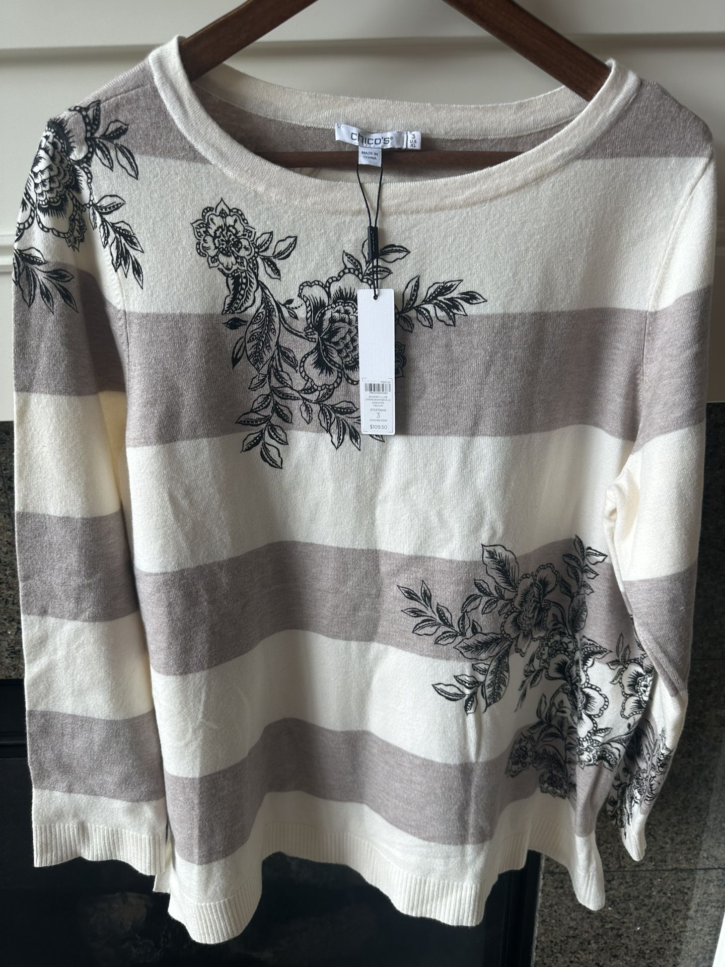 Luxe Cashmere Blend Floral Strip Sweater