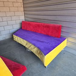 Designer Velvet Statement Sofa – Bold Purple Gold Red Modern Couch