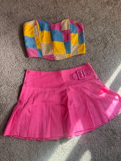 Pink Corset Top and Pink Mini Skirt Set