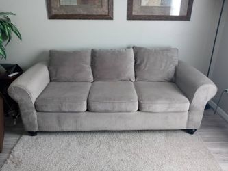 Clean Tan/Beige Rolled Arm Sofa