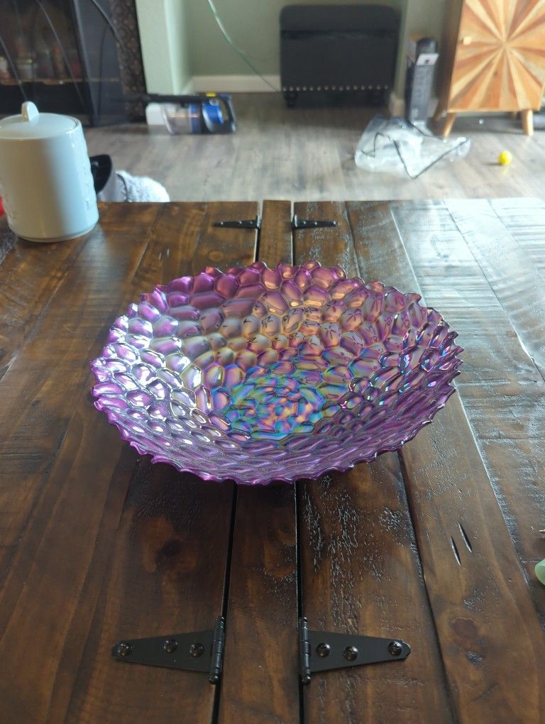 Azzurra purple iridescent glass bowl handmade decorative glass made in Turkey decorative glass bowl