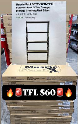 Muscle Rack 36"Wx18"Dx72"H Boltless Steel 5 Tier Garage Storage Shelving Unit Silver