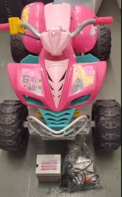 Power Wheels Barbie Pink Racing ATV, 12V battery-powered ride-on vehicle for kids