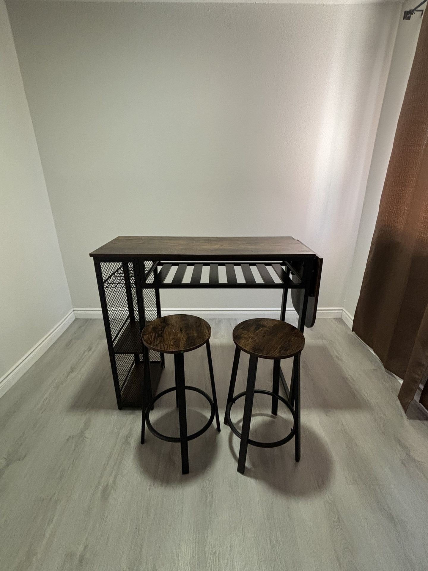 Brown Wooden Bar Table & Stools