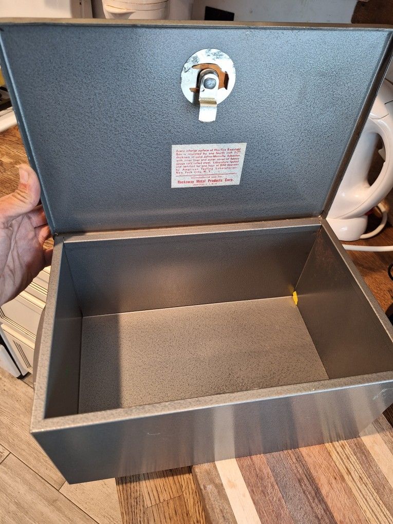 Vintage Fire Proof Lock Box Rockaway Metal Security Safe