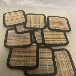 10 Black/multi Color Wicker Rattan Woven Coasters 4” Square Set Mini Trivets