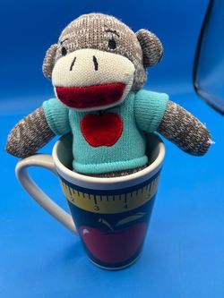 Dan Dee sock monkey plush stuffed animal in a mug