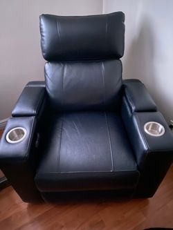 2 Black Leather Power Reclining Home Chairs