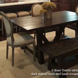 Dark Wood Stained Trestle Dining Room Table