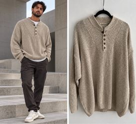 Eddie Bauer Men’s XL Tall Cotton Henley Sweater Made in USA