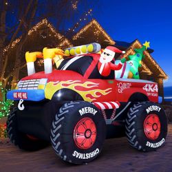 8.5 FT Santa in Monster Truck Christmas Inflatables Outdoor Decorations Santa Claus Yard Decorations for Garden Lawn Xmas Decor
