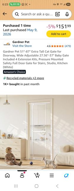 Fully adjustable white, pressure mount security gate