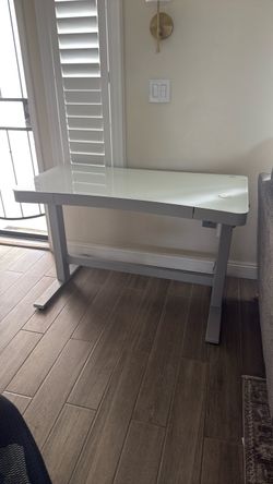 White Glass Top Desk with Metal Frame