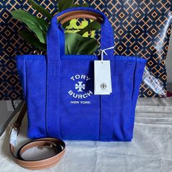 NWA tory burch canvas small tote, crossbody blue 156529