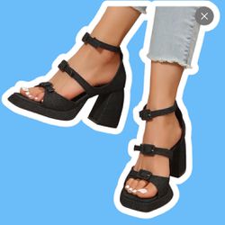 Women’s Heels Black Denim Size 7 New