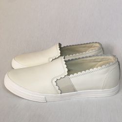 Polo Ralph Lauren Off White Leather Jinny Scallp Slip On Sneakers Women’s Sz 7