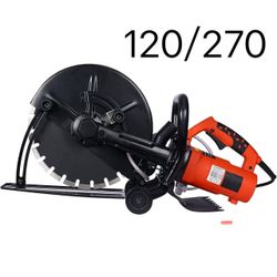 Electric 14-Inch Cut Off Saw, 2,800W, 120V, 5-Inch Max Cutting Depth, Wet/Dry Concrete Cutter with Guide Roller, Water Line Attachment