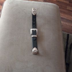 Belt Women's Vintage Alligator BrightonDrk Brwn Silver Accents Size 32 " Small 