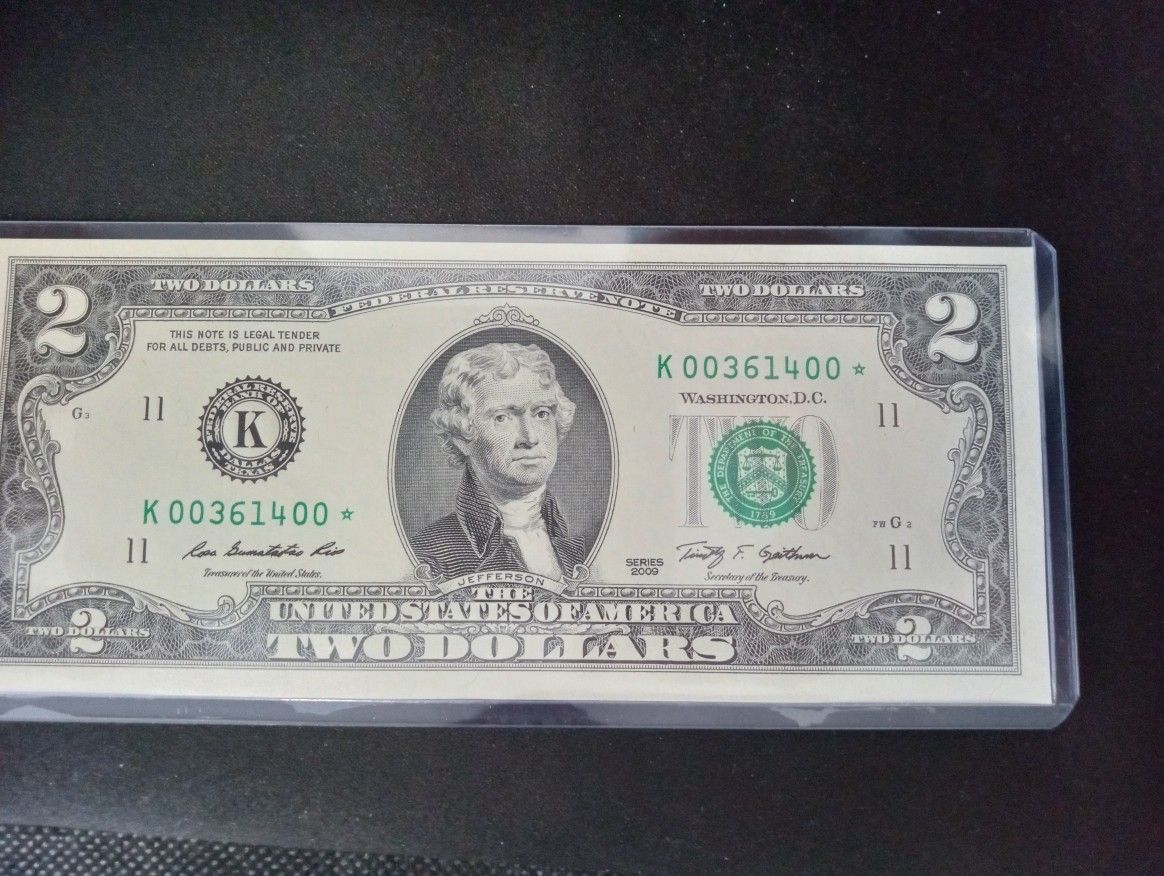 $2 dollar bill 2009 serie K fancy number with star 
