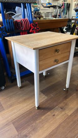 Wood and White Two-Drawer Side Table
