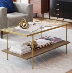 Nathan James Asher Glass Coffee Table - Gold & Rustic Oak