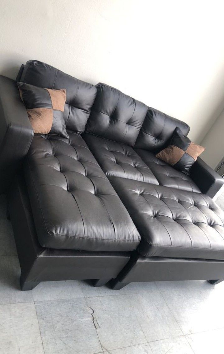 Brand New Espresso Color Bonded Leather Sectional Sofa +Ottoman (New In Box)