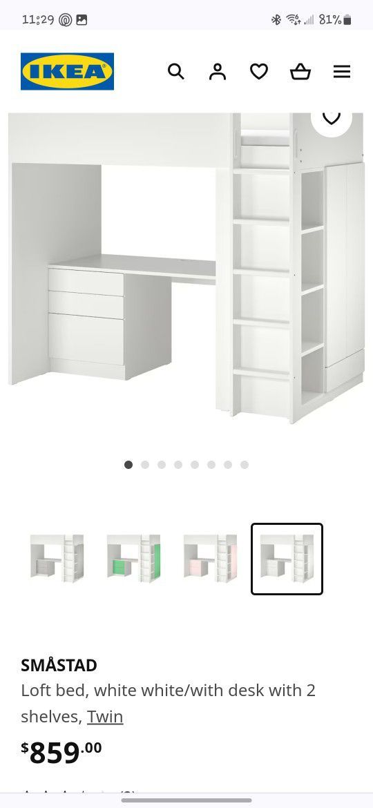 Smastad Loft Bed White With Desk And Wire Drawers