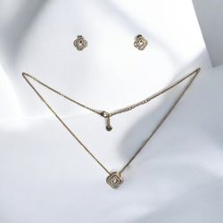 18K Gold Electroplated Necklace And Earrings Set