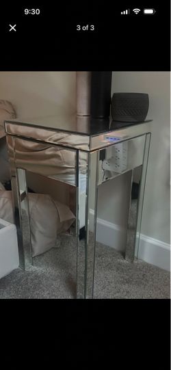 Mirrored Glass Side Table Nightstand