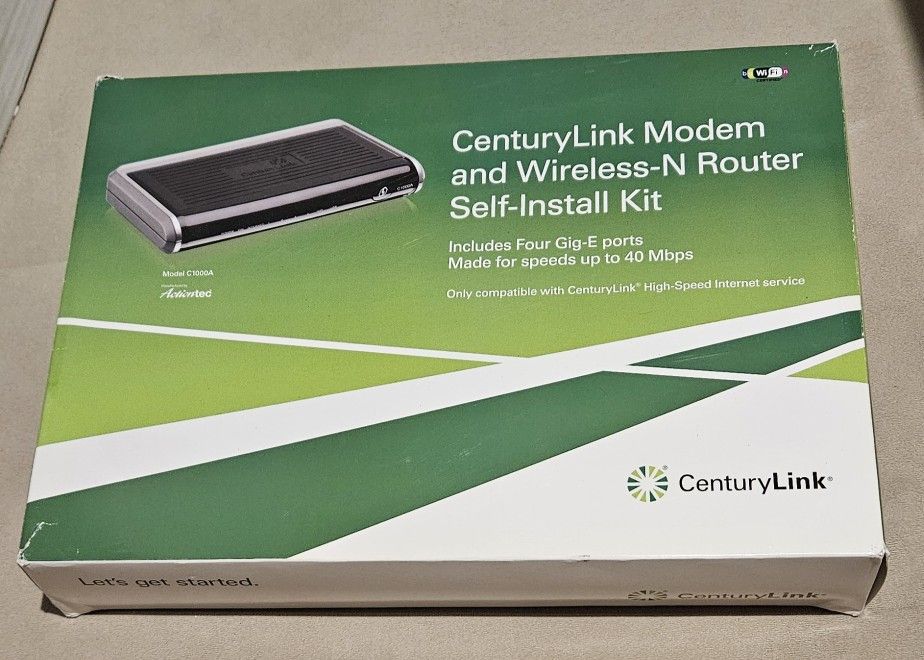 New CenturyLink Modem and Wireless-N Router Self-Install Kit In Box