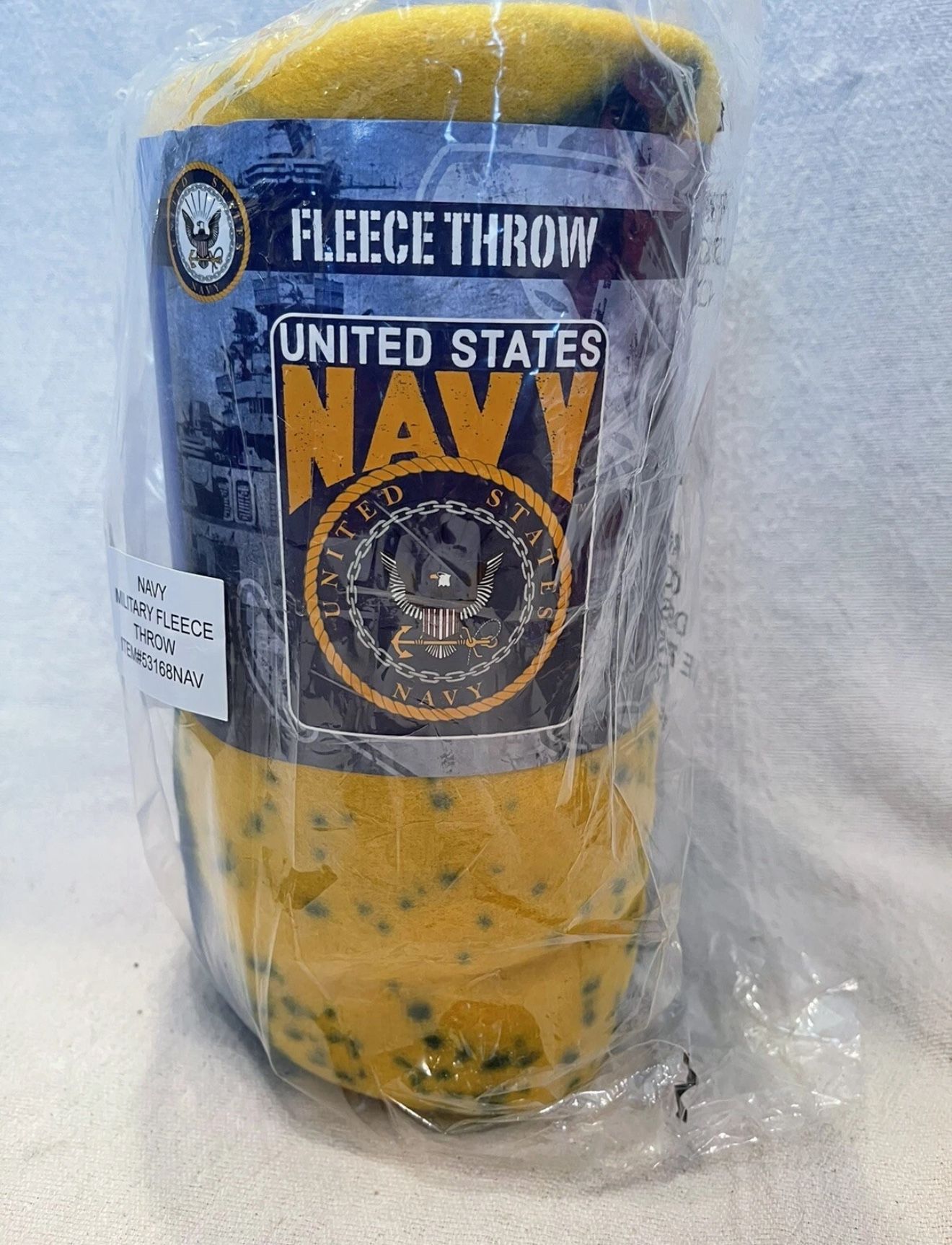 Us Navy Military Fleece Throw 45x60 Navy Blue/Yellow Item# 53168NAV