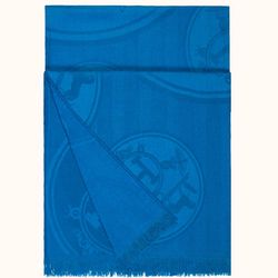 Auth New Hermes Scarf Muffler Stole Libris Bleu Grec Cashmere Silk Woman Shawl H Logo
