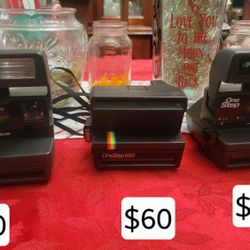 Vintage Polaroid 600 Land camera rainbow $60 ,  onestep closeup $50,, onestep $50
The person I bought them from said they work.
I did not test them
Pi
