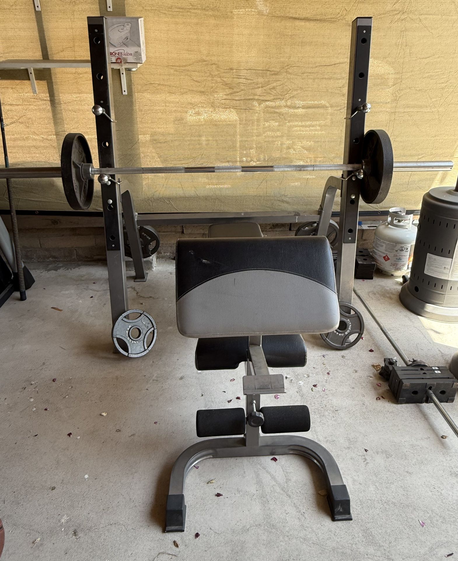 Linex Combo Weight Bench model X626 preacher curl station, leg station, French curl bar + weights