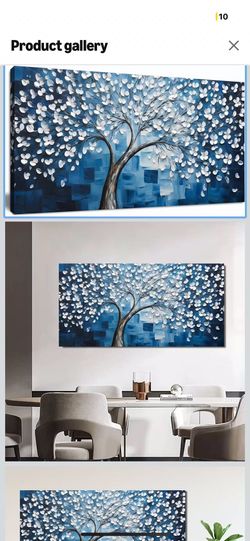 Blue Tree of Life Wall Art for Bedroom White Flower Tree Large Artwork for Living Room Office Kitchen Modern Aesthetic Pictures Canvas Prints 20"x40"