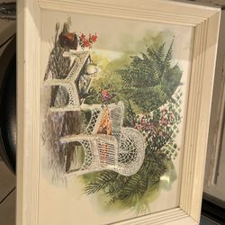 Vintage 1970s David Solomon Framed print wicker patio furniture