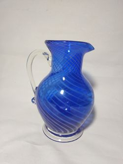 Beautiful cobalt blue art Glass Pitcher