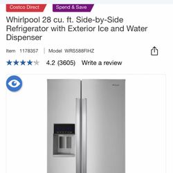 Whirlpool 28 cu. ft. Side-by-Side Refrigerator with Exterior Ice and Water Dispenser