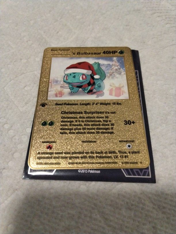 Gold Christmas Bulbasaur Card! (Just For Display)