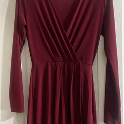 Forever 21 Wine Red Long Sleeve Surplice Dress - Size S