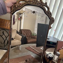Antique Mirror Framed In Wood With Design 