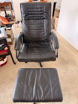 Black Leather Lounge Chair with Ottoman