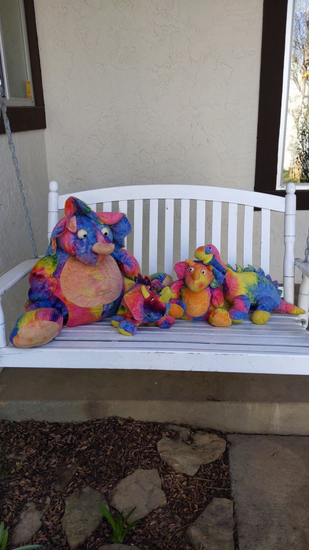 4 Stuffed Tie Dyed Dinosaurs