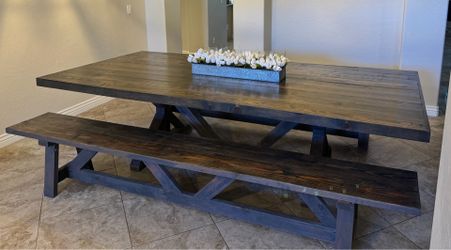 Custom Built 9’ Rustic Farmhouse Dining Table with Matching Benches