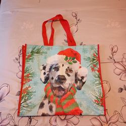Festive Christmas Holiday Dalmatian Dog HomeGoods Tote Bag with Red Handles