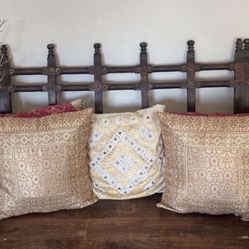 Set Of 3 Moroccan pillows. Throw pillows! Gold Embroidery, mirrored embroidery.